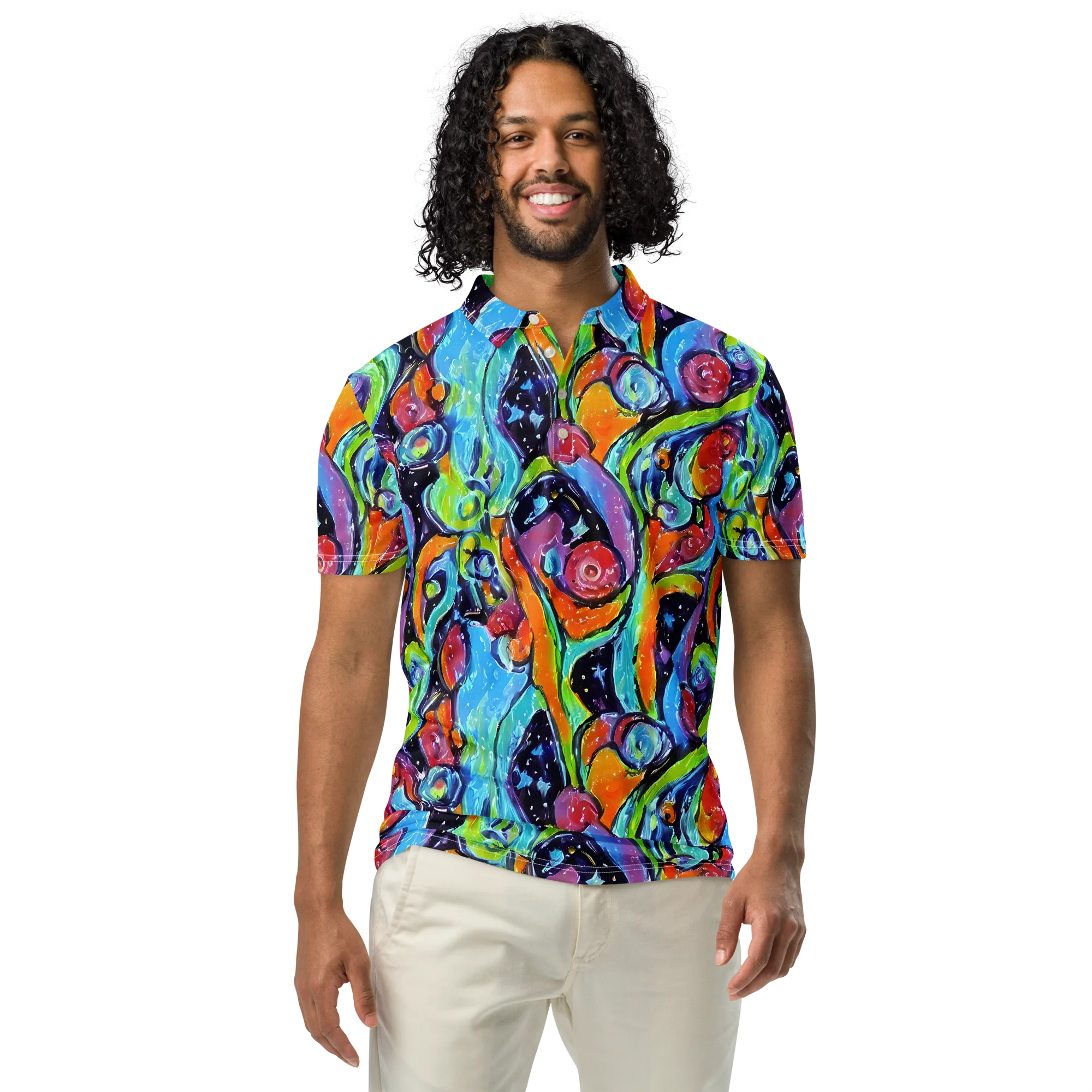 Cosmic Fruitfall on Men's Slim Fit Polo Shirt — Front