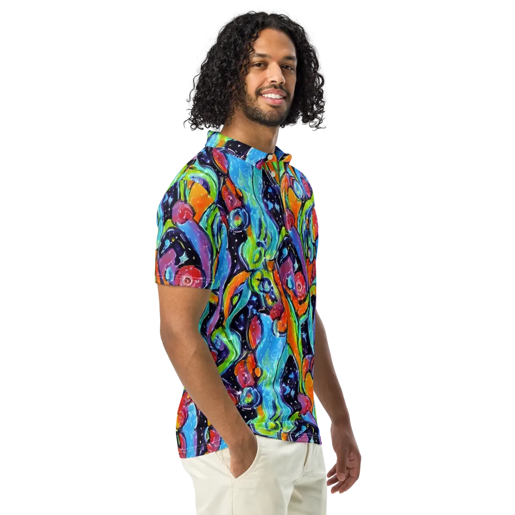 Cosmic Fruitfall on Men's Slim Fit Polo Shirt — Right Front