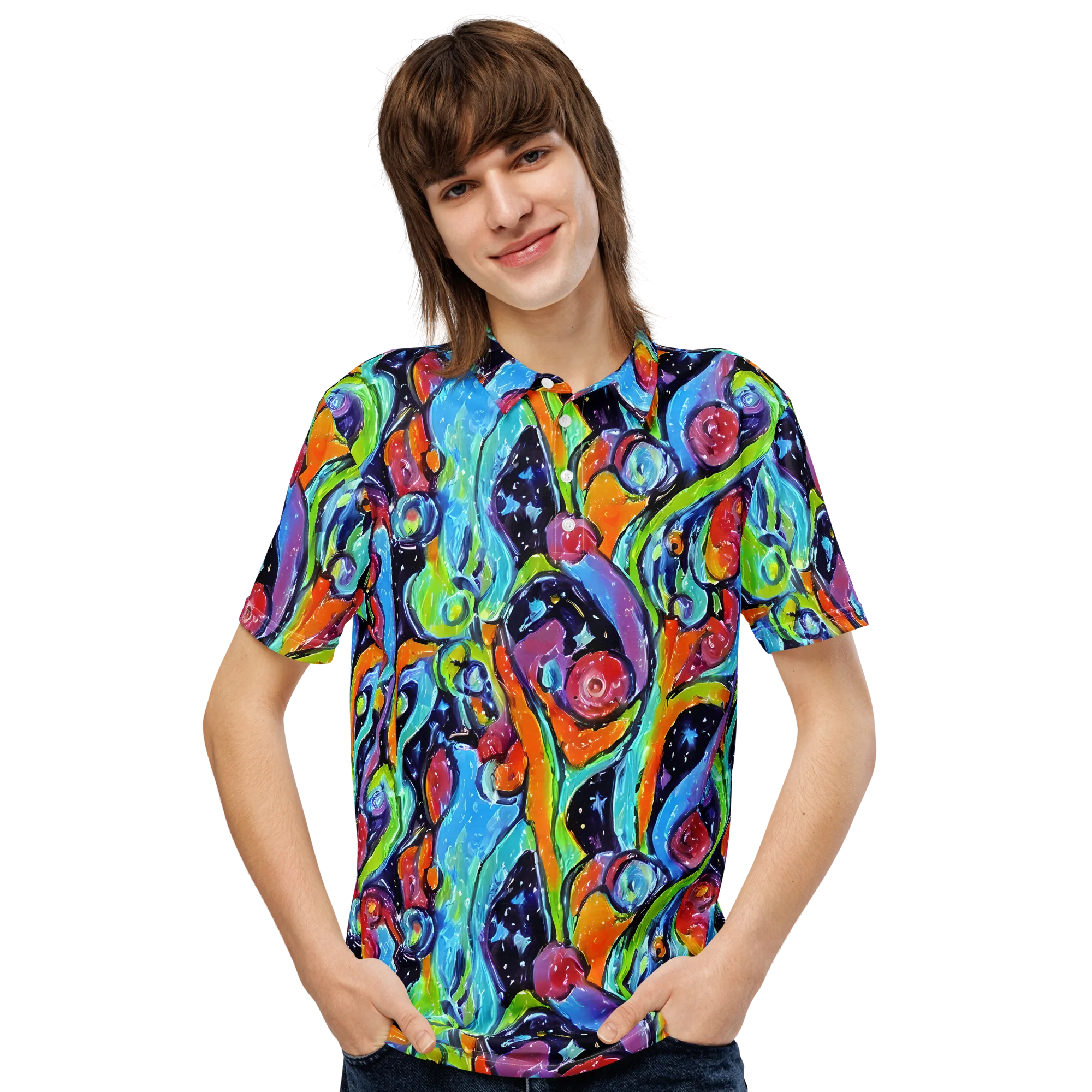 Cosmic Fruitfall on Men's Slim Fit Polo Shirt — Front