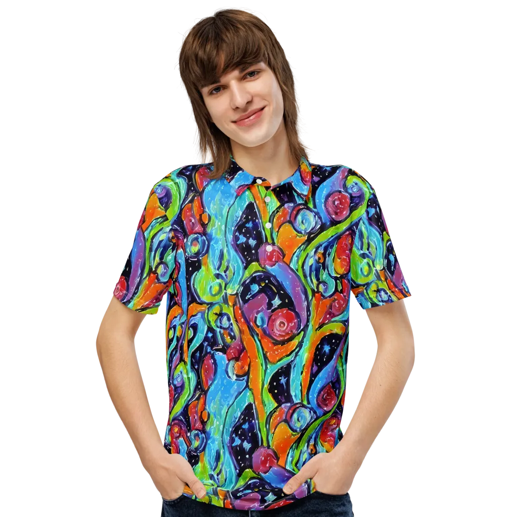 Cosmic Fruitfall on Men's Slim Fit Polo Shirt — Front