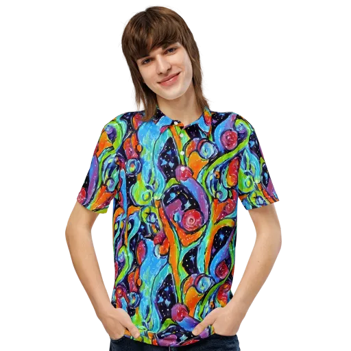 Cosmic Fruitfall on a Men's Slim Fit Polo Shirt