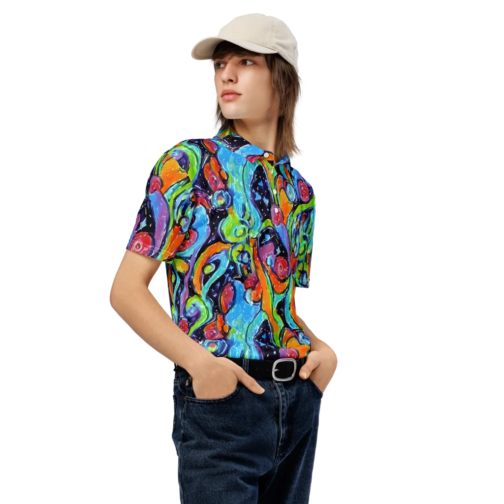 Cosmic Fruitfall on Men's Slim Fit Polo Shirt — Right Front