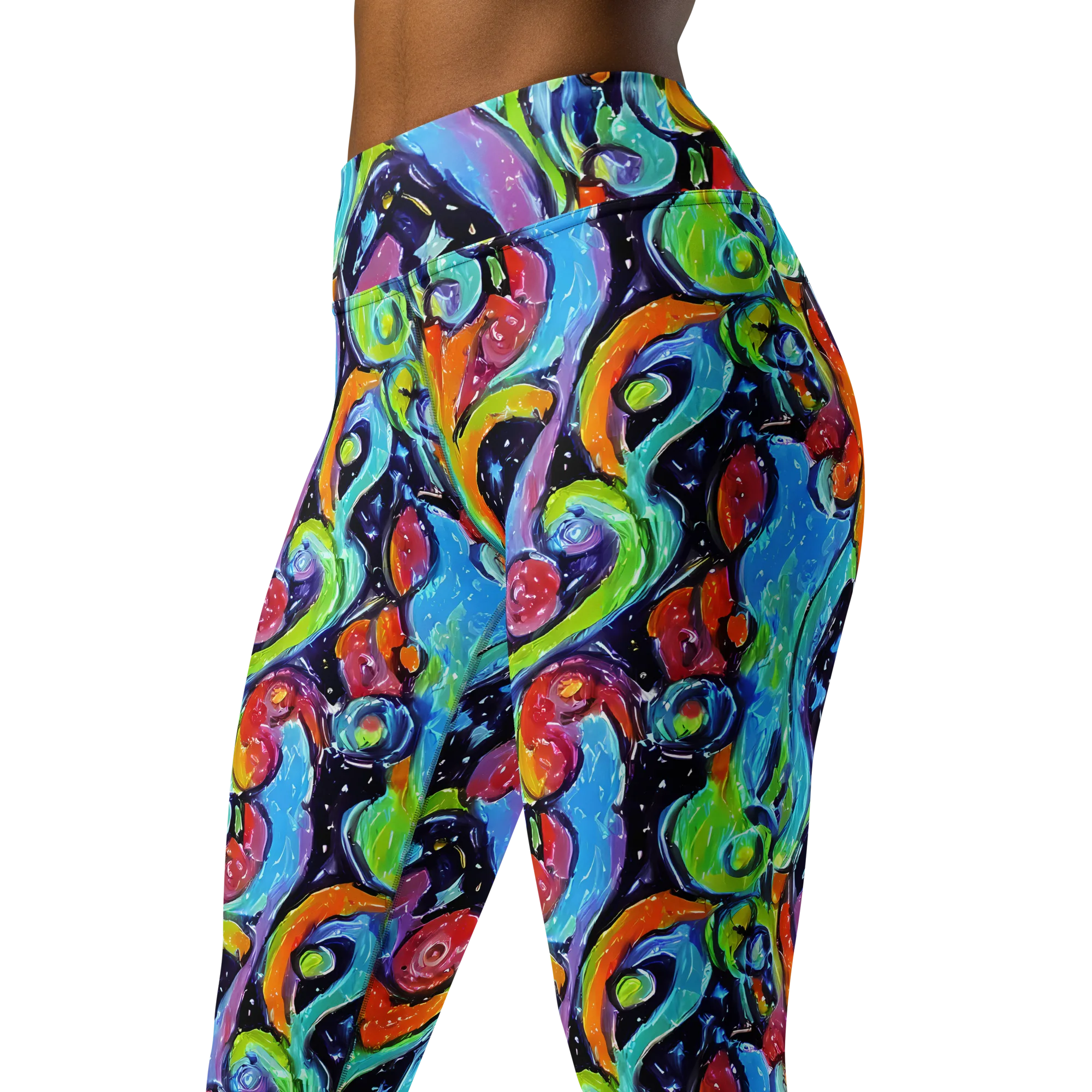 Cosmic Fruitfall on Yoga Leggings — Left Front