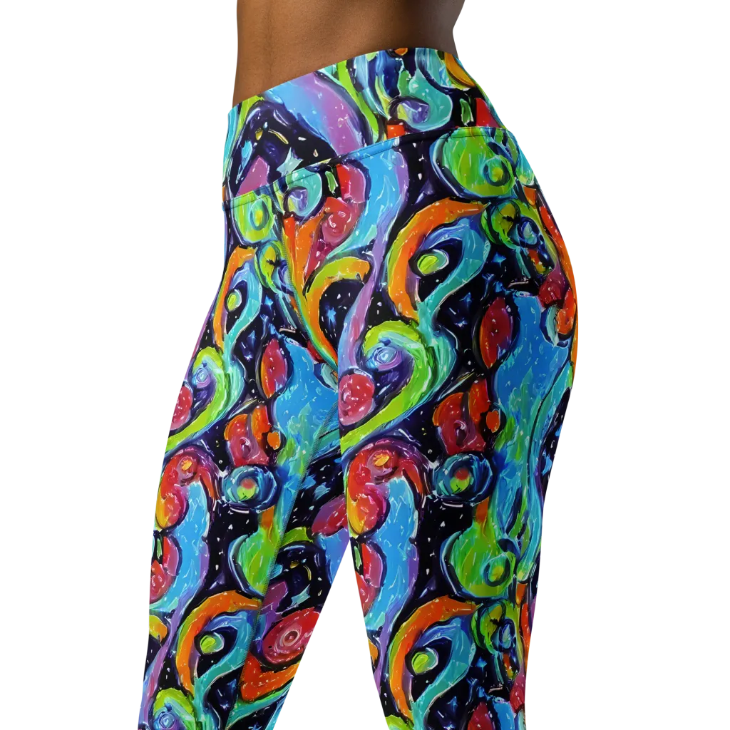 Cosmic Fruitfall on Yoga Leggings — Left Front