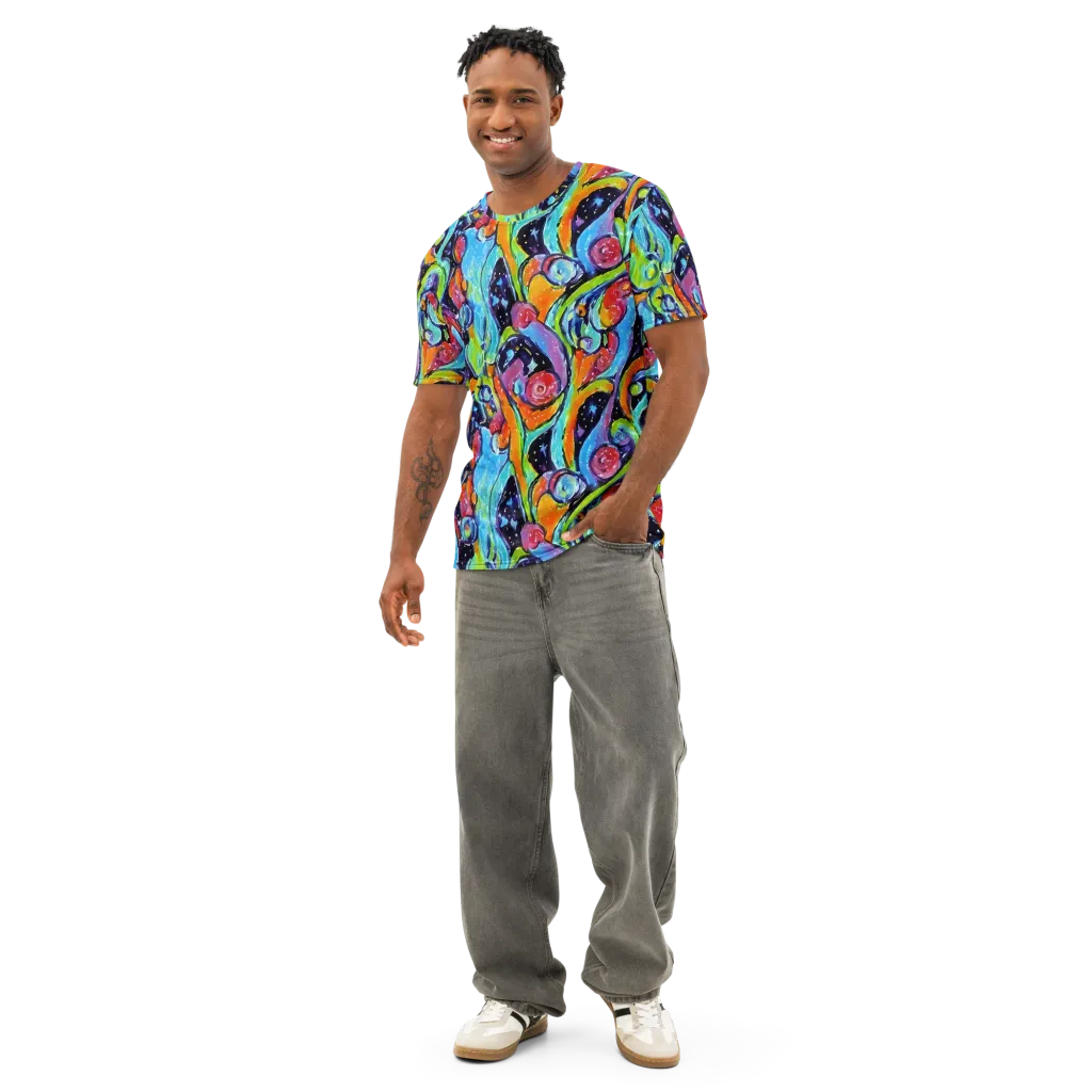 Cosmic Fruitfall on Men's Cotton Crew Neck T-Shirt — Front