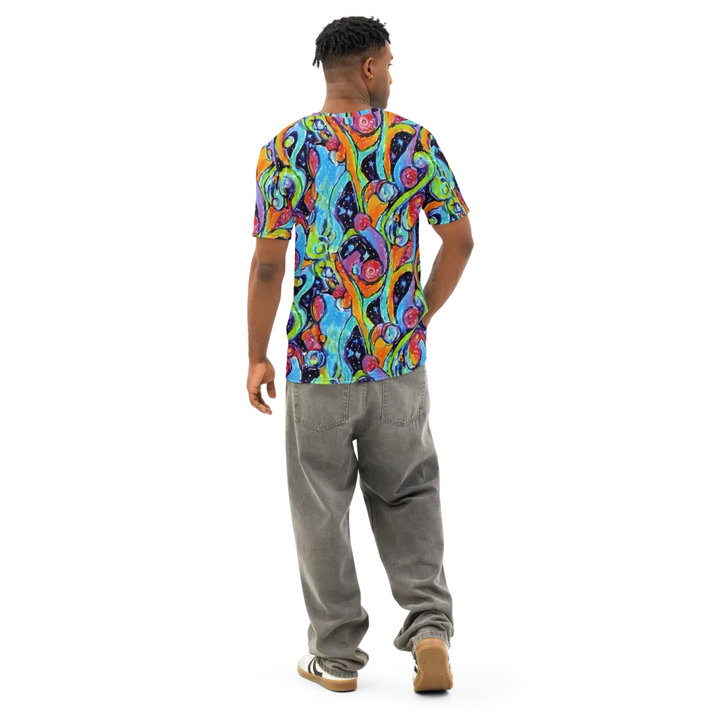 Cosmic Fruitfall on Men's Cotton Crew Neck T-Shirt — Back
