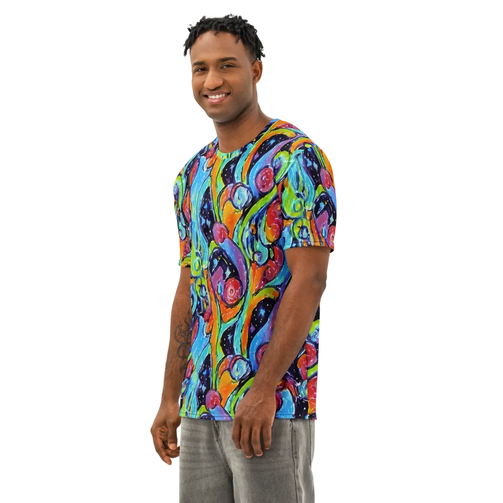 Cosmic Fruitfall on Men's Cotton Crew Neck T-Shirt — Left Front
