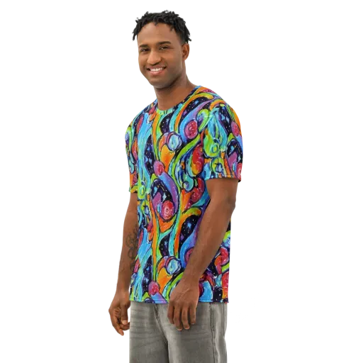 Cosmic Fruitfall on a Men's Cotton Crew Neck T-Shirt
