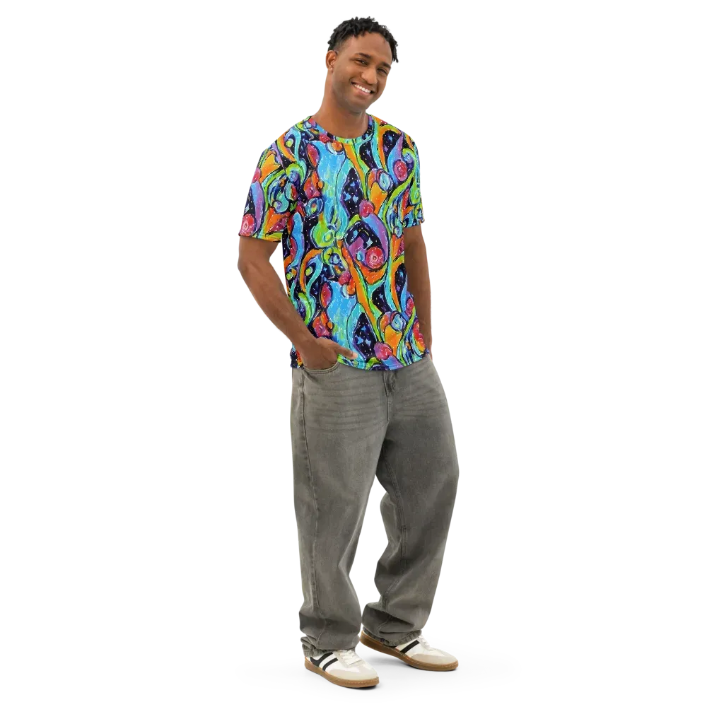 Cosmic Fruitfall on Men's Cotton Crew Neck T-Shirt — Right Front