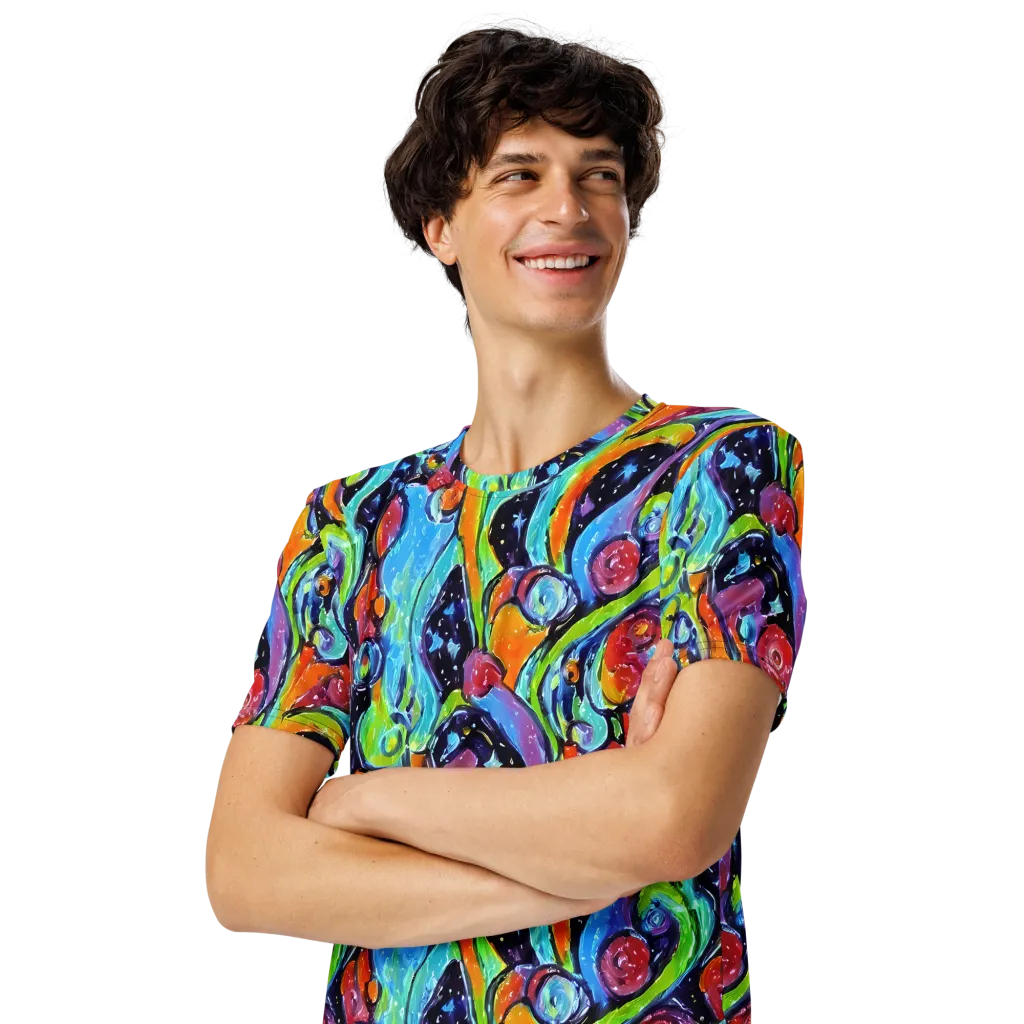 Cosmic Fruitfall on Men's Crew Neck T-Shirt — Left Front