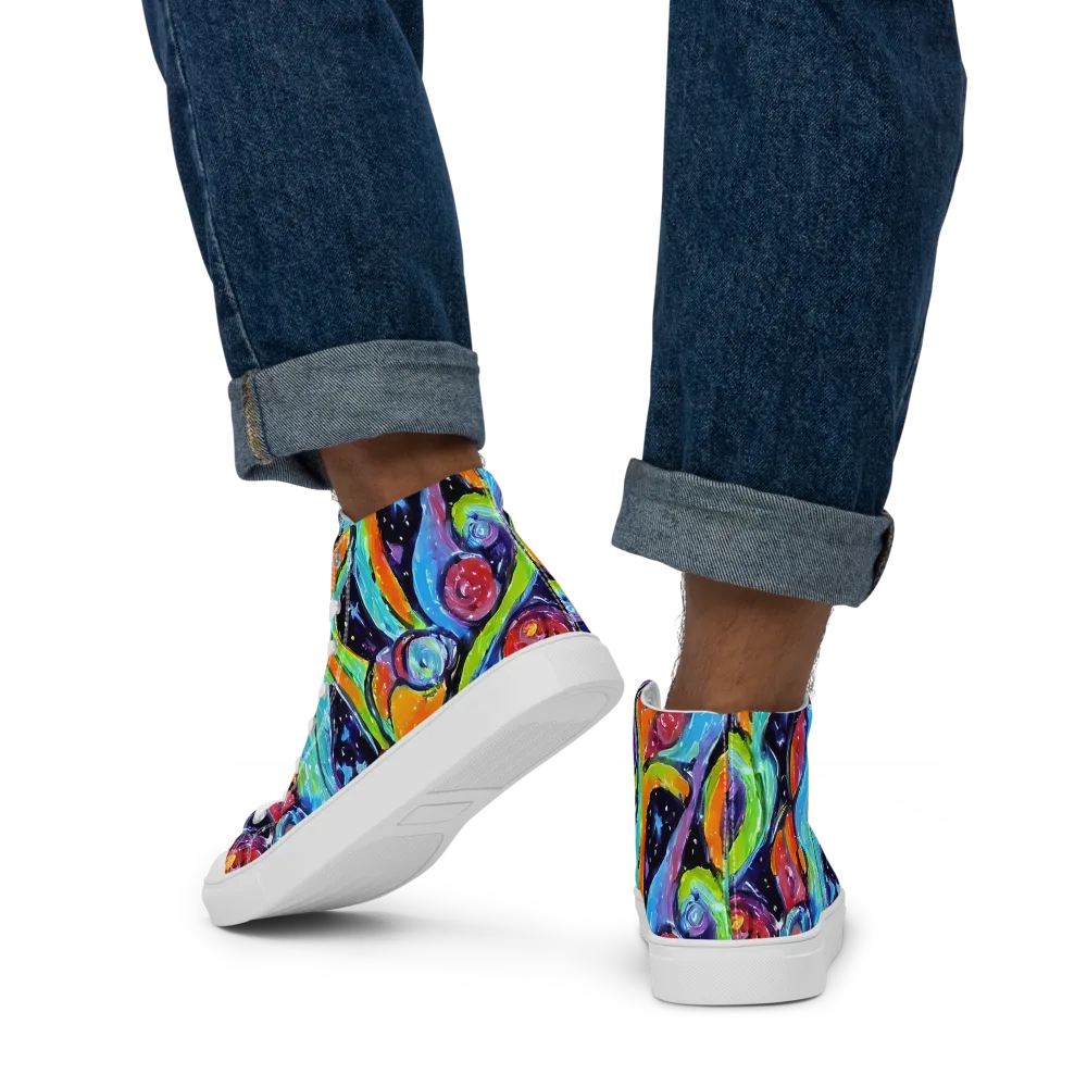 Cosmic Fruitfall on Men's High Top Canvas Shoes — Back