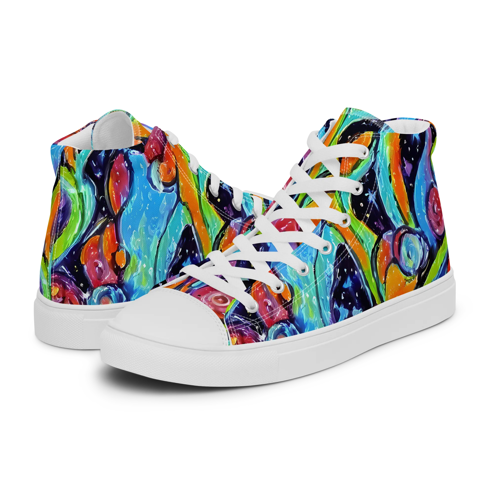 Cosmic Fruitfall on Women's High Top Canvas Shoes — Left