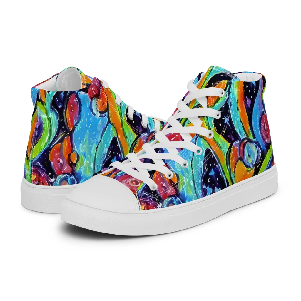 Cosmic Fruitfall on Women's High Top Canvas Shoes — Left
