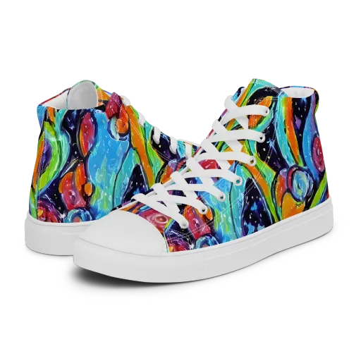 Cosmic Fruitfall on a Women's High Top Canvas Shoes
