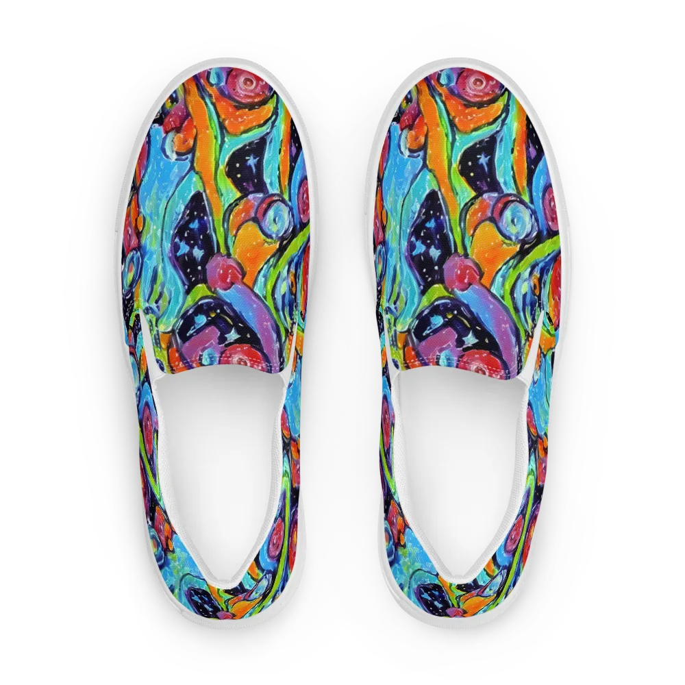Cosmic Fruitfall on Men's Slip-On Canvas Shoes — Front