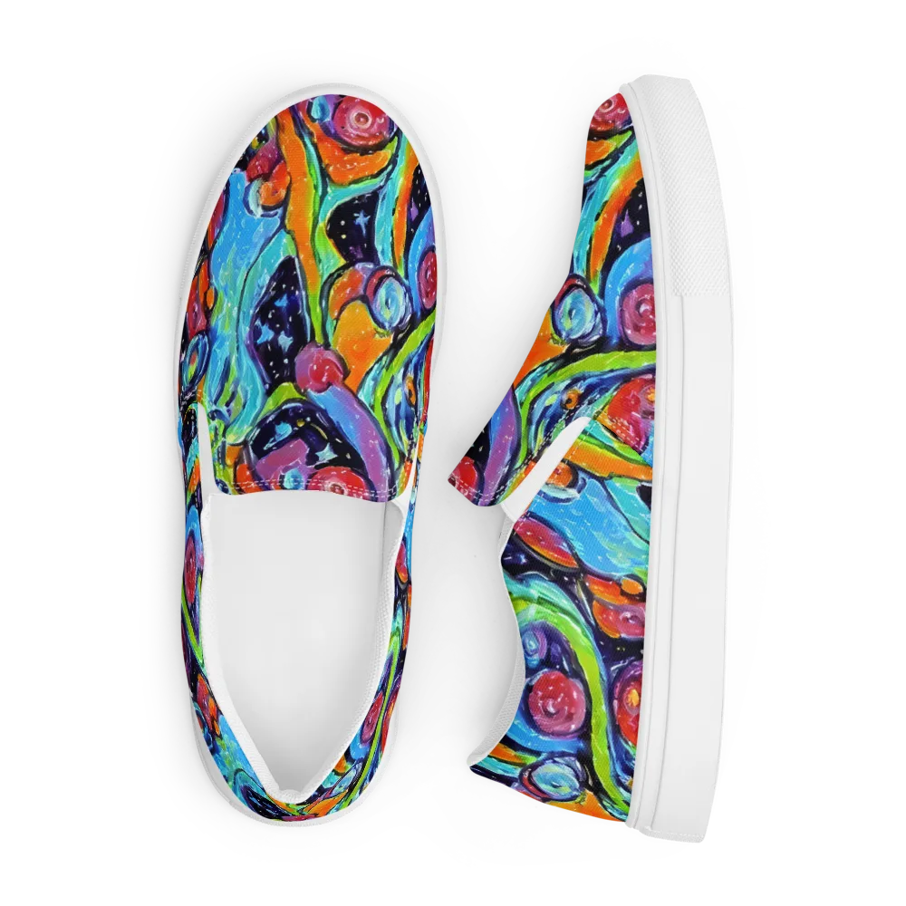 Cosmic Fruitfall on Men's Slip-On Canvas Shoes — Front