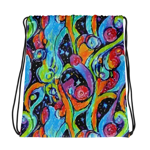 Cosmic Fruitfall on a Drawstring Bag