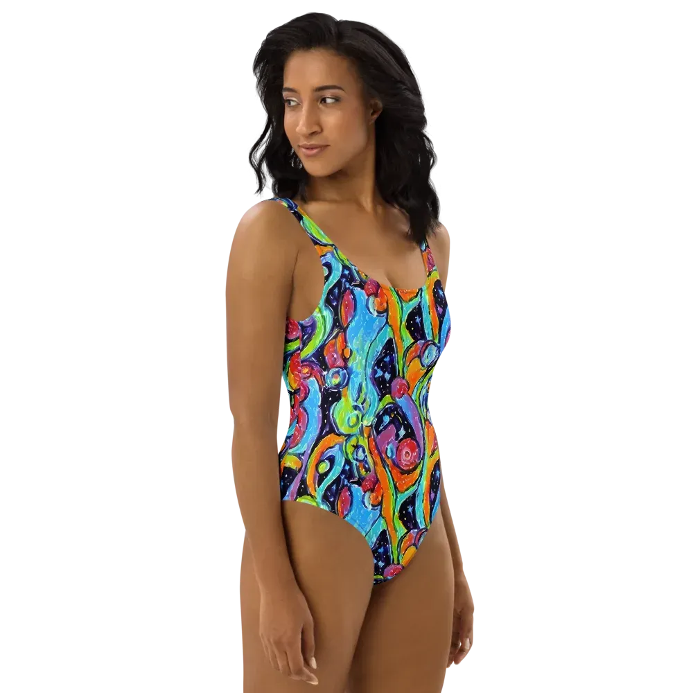 Cosmic Fruitfall on One-Piece Swimsuit — Right