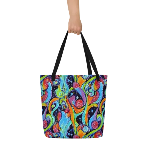 Cosmic Fruitfall on a Large Tote Bag W/ Pocket