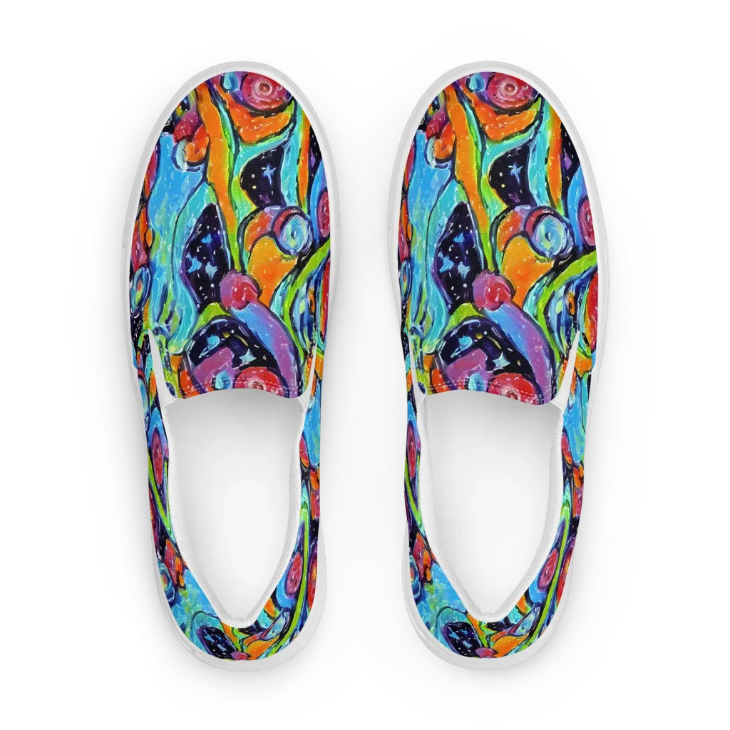 Cosmic Fruitfall on Women's Slip-On Canvas Shoes — Front