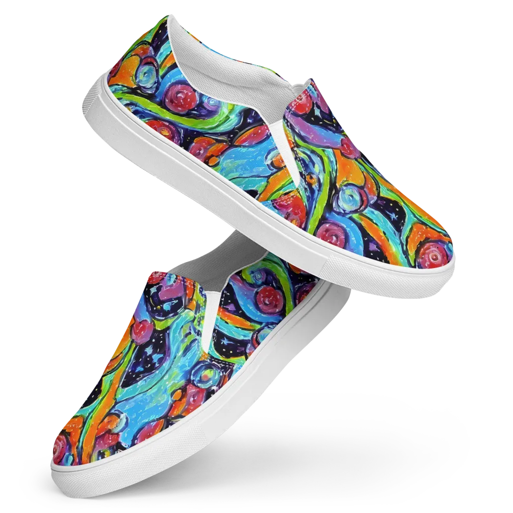 Cosmic Fruitfall on Women's Slip-On Canvas Shoes — Front