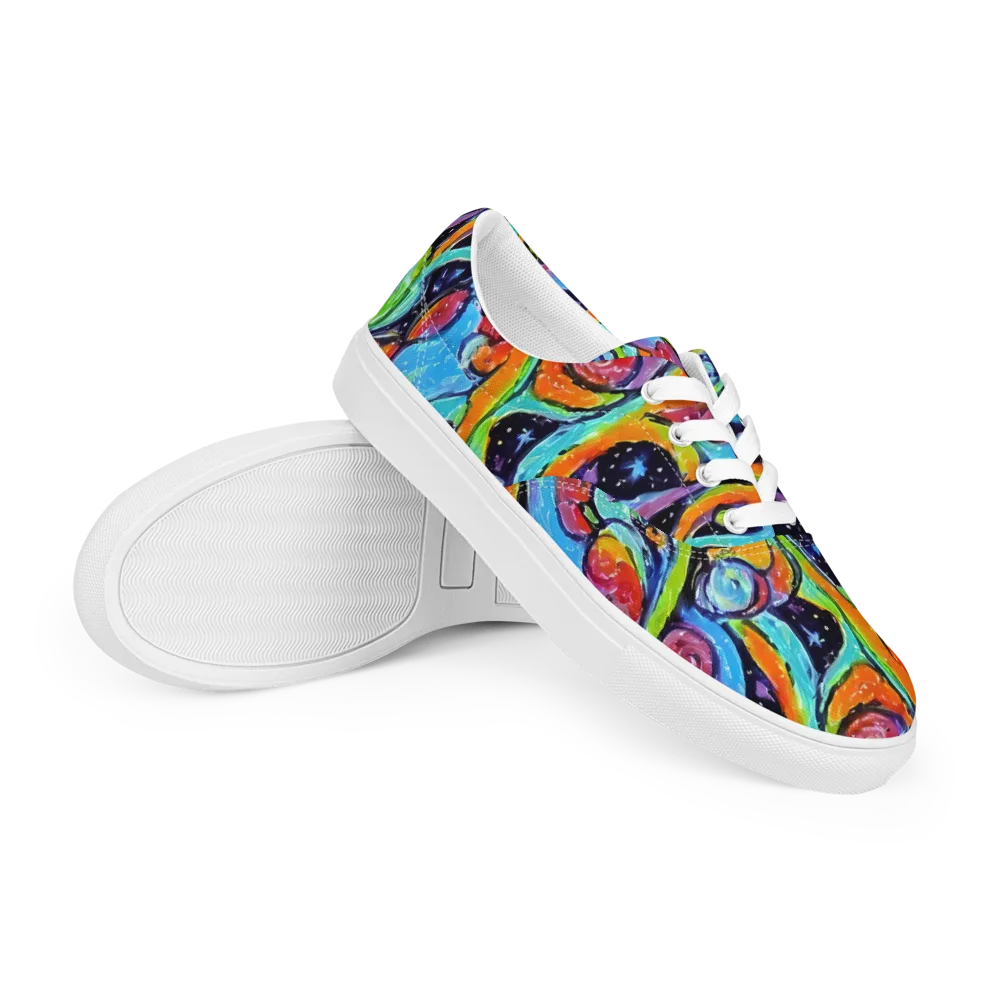 Cosmic Fruitfall on Men's Lace-Up Canvas Shoes — Right Front