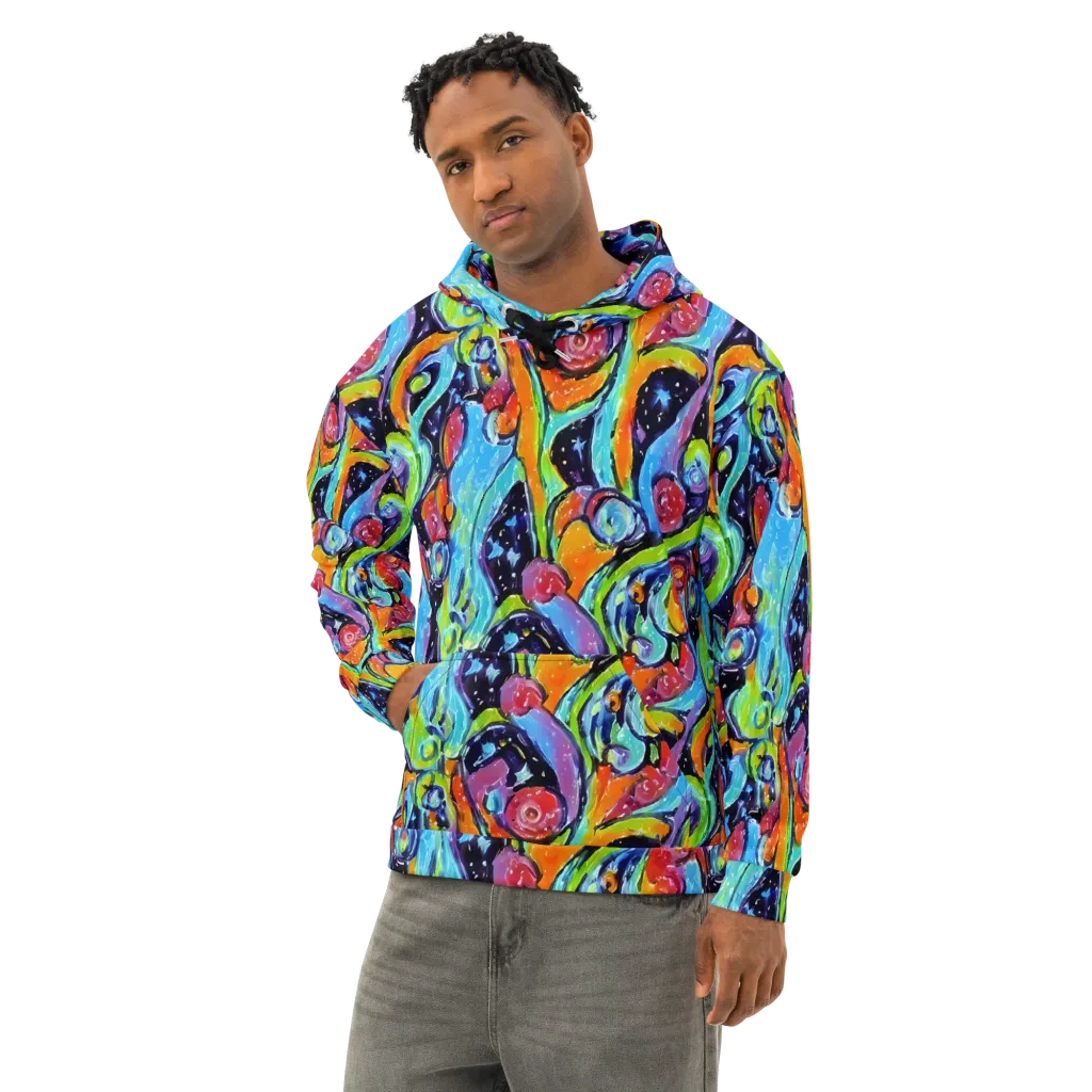 Cosmic Fruitfall on Cotton Hoodie — Left Front
