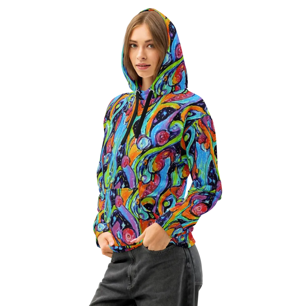 Cosmic Fruitfall on Cotton Hoodie — Left Front
