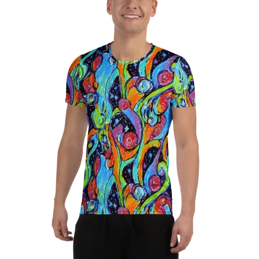 Cosmic Fruitfall on a Men's Athletic T-Shirt