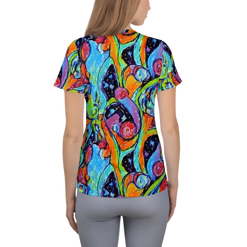 Cosmic Fruitfall on Women's Athletic T-Shirt — Back