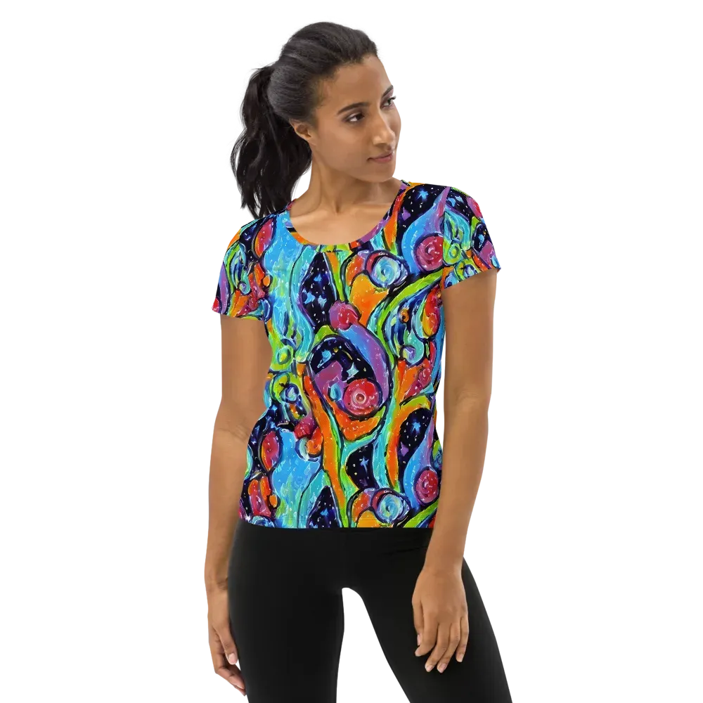 Cosmic Fruitfall on Women's Athletic T-Shirt — Front