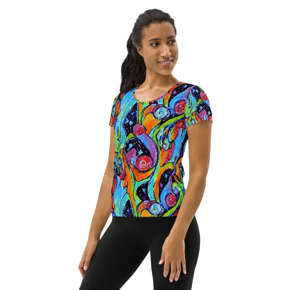 Cosmic Fruitfall on Women's Athletic T-Shirt — Left