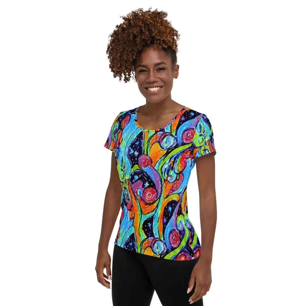 Cosmic Fruitfall on Women's Athletic T-Shirt — Left