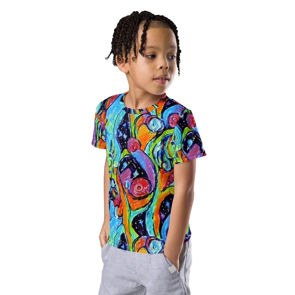 Cosmic Fruitfall on Kids Crew Neck T-Shirt — Left Front
