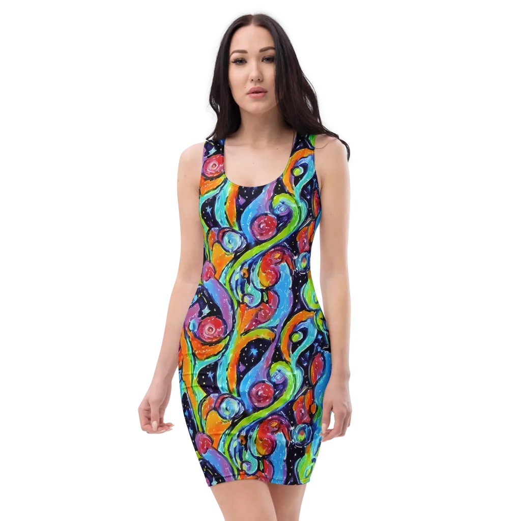 Cosmic Fruitfall on Bodycon Dress — Front