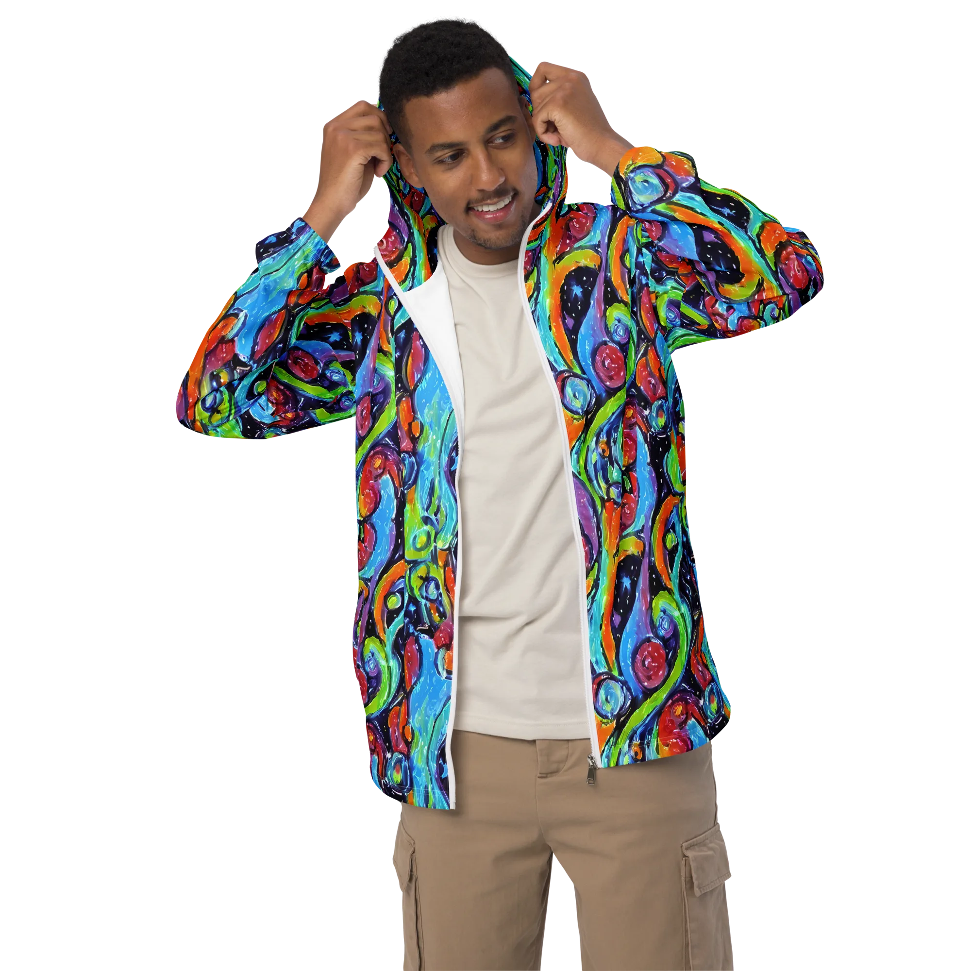 Cosmic Fruitfall on Men's Windbreaker — Front