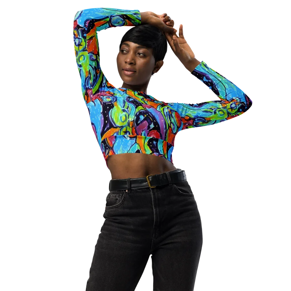 Cosmic Fruitfall on Long Sleeve Crop Top — Front