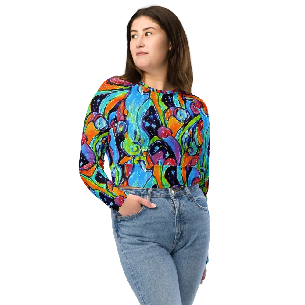 Cosmic Fruitfall on Long Sleeve Crop Top — Front