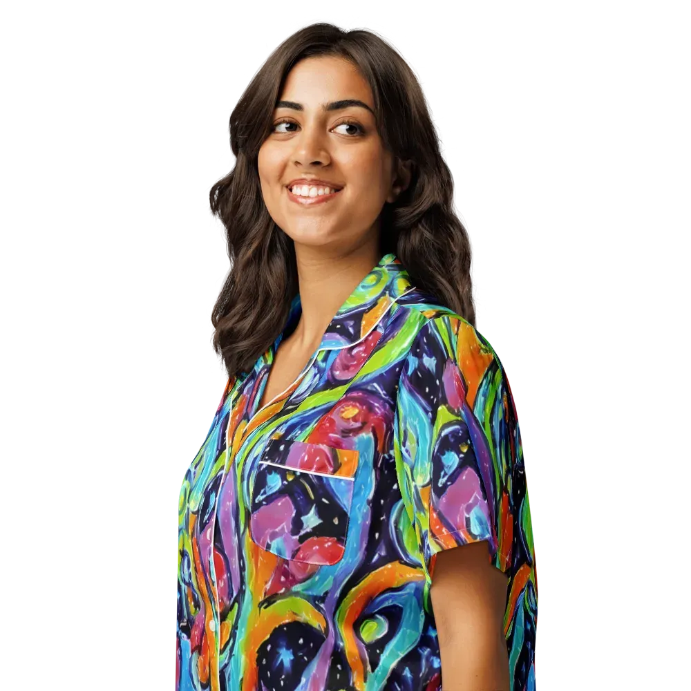 Cosmic Fruitfall on Women's Short Sleeve Pajama Top — Left Front