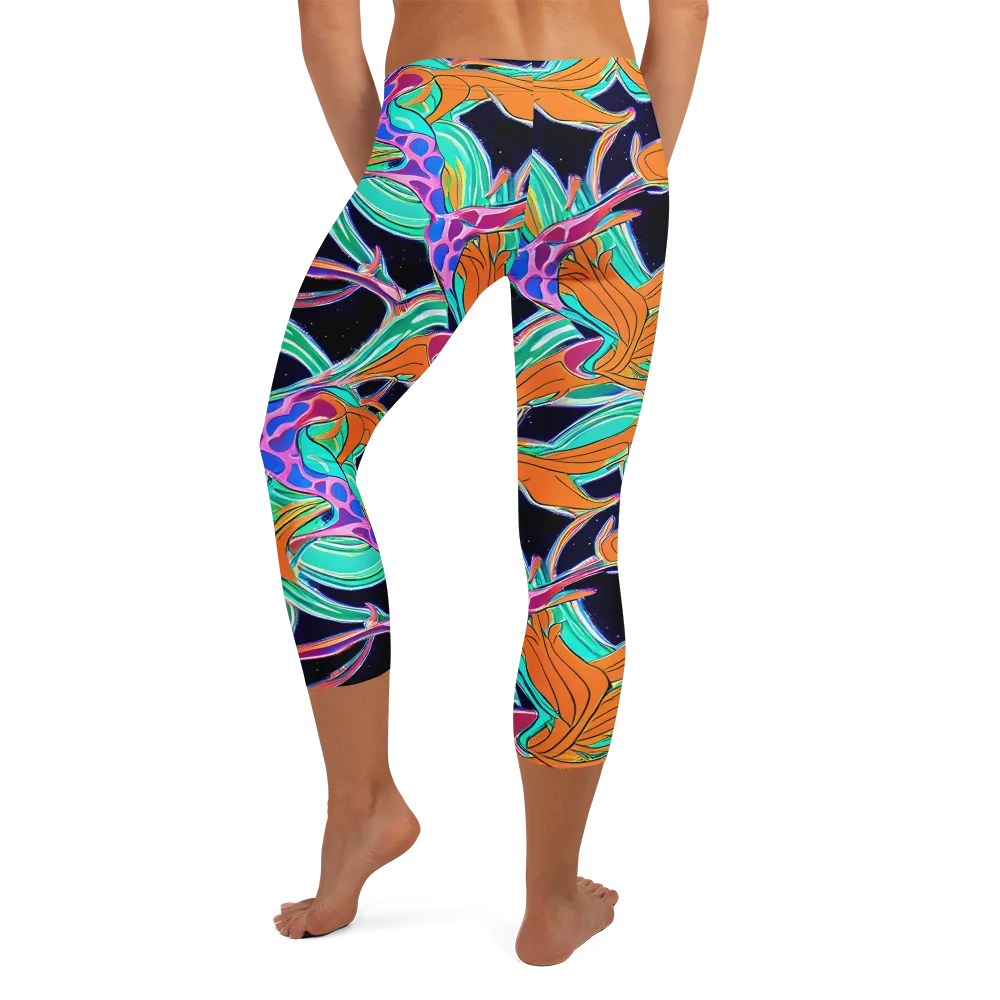 Orbiting Leaves on Capri Leggings — Back
