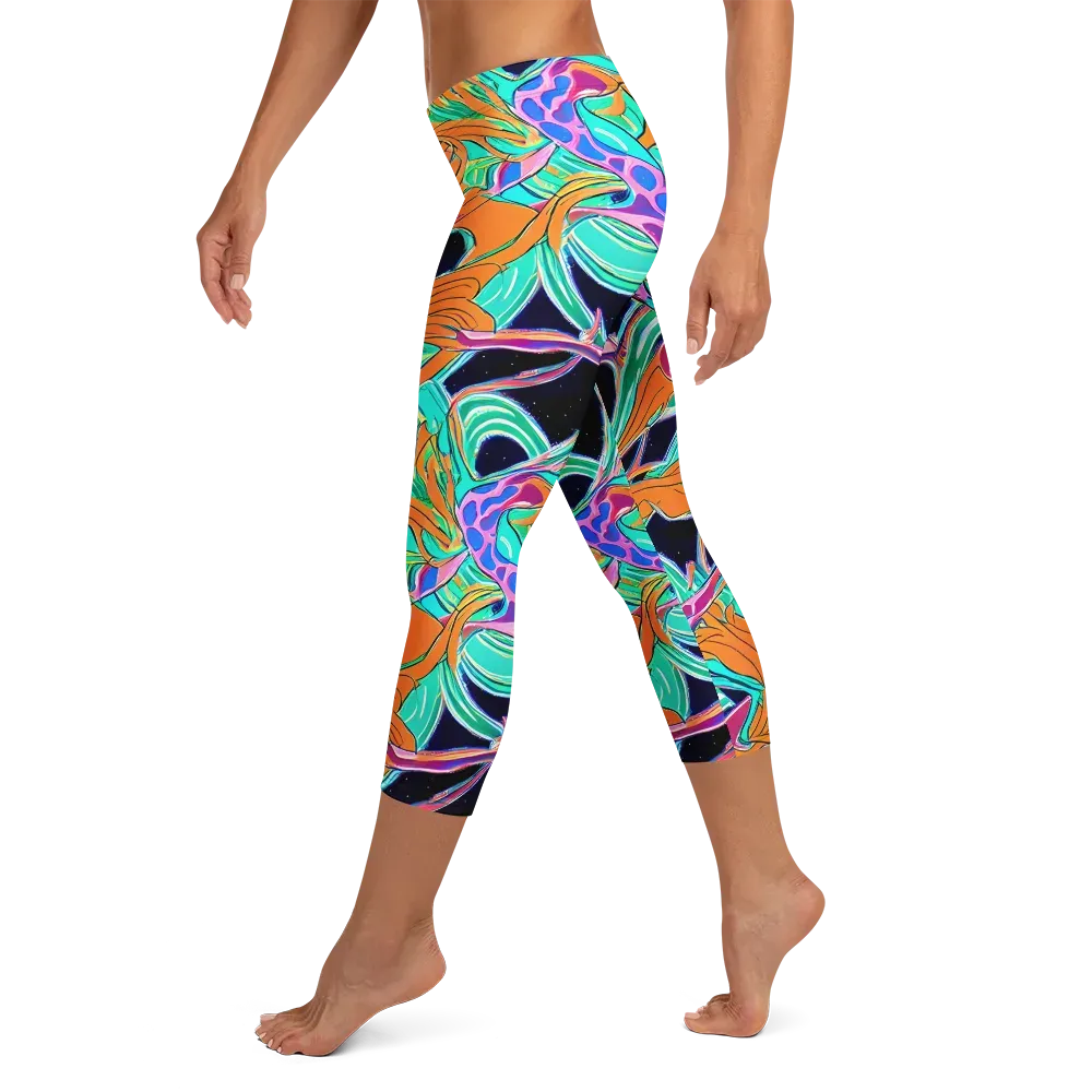 Orbiting Leaves on Capri Leggings — Left