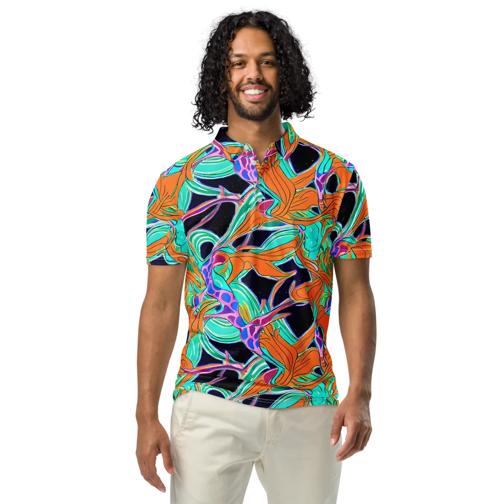 Orbiting Leaves on Men's Slim Fit Polo Shirt — Front