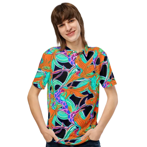 Orbiting Leaves on a Men's Slim Fit Polo Shirt