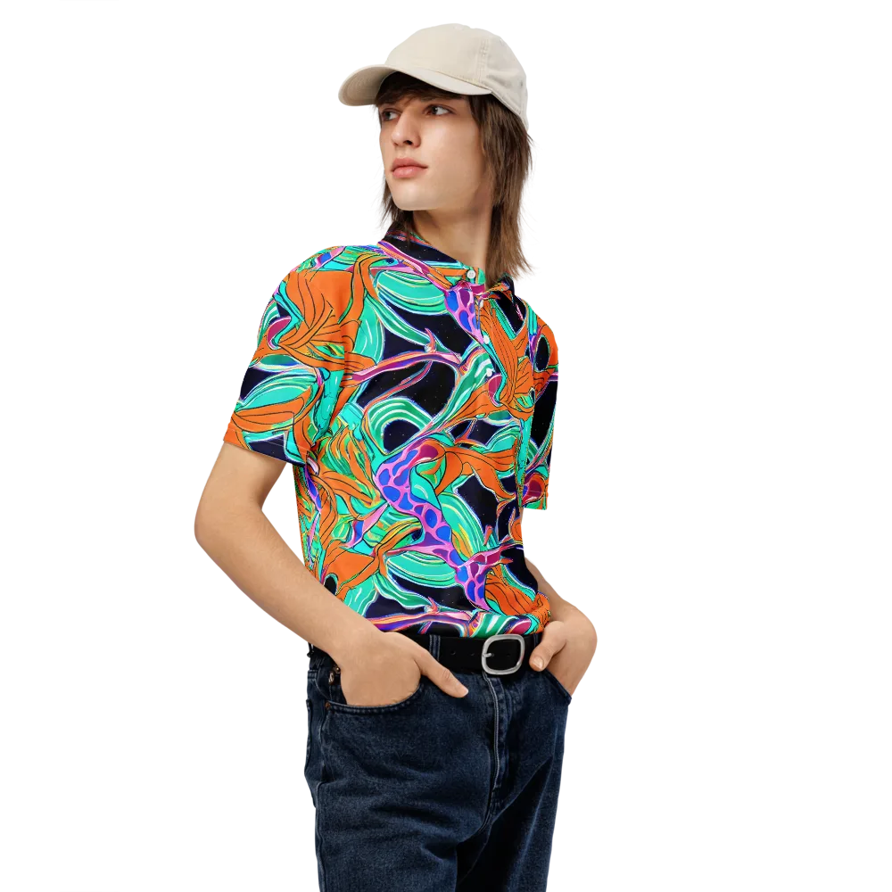 Orbiting Leaves on Men's Slim Fit Polo Shirt — Right Front