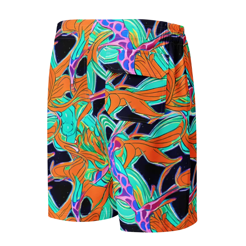 Orbiting Leaves on Men's Board Shorts — Back