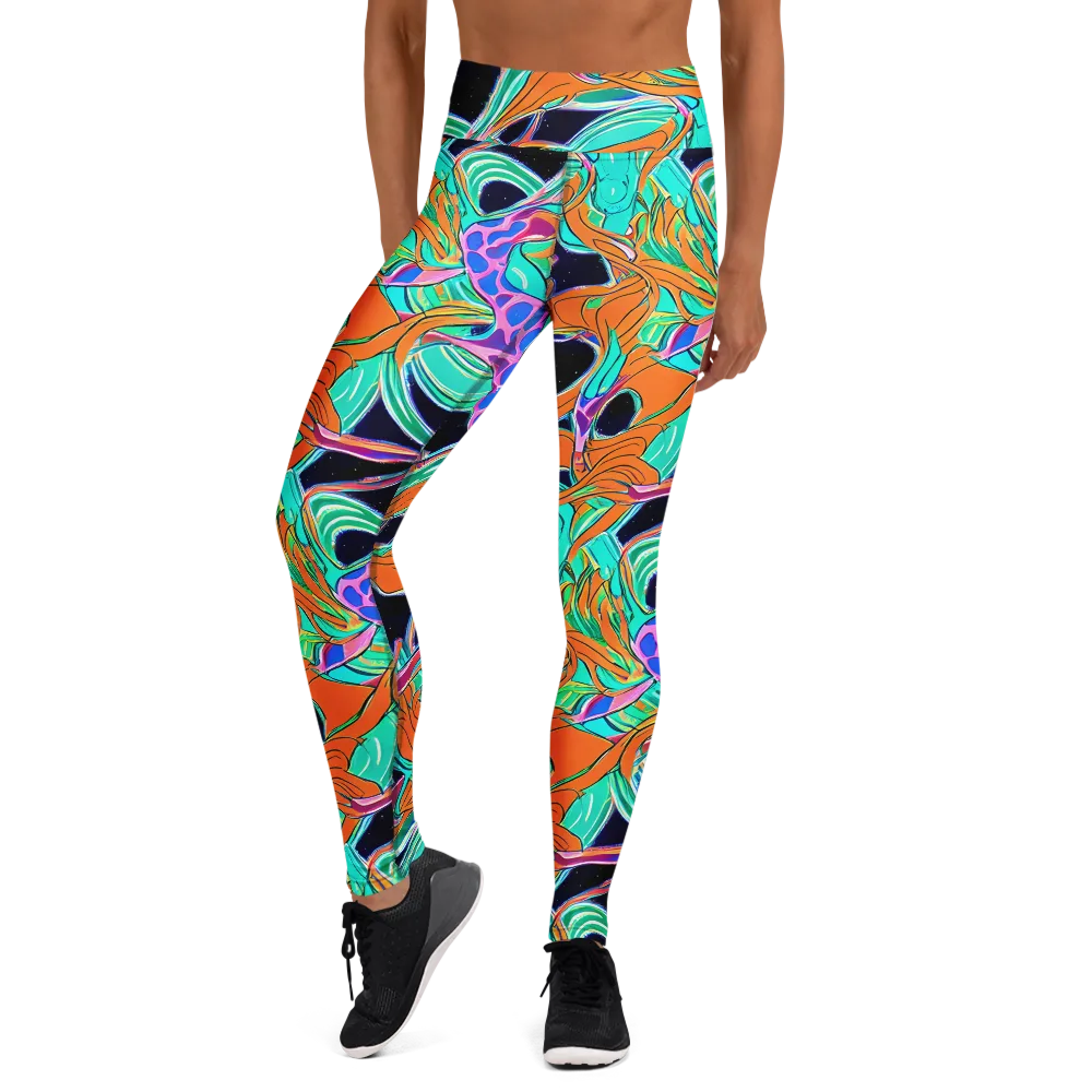 Orbiting Leaves on Yoga Leggings — Front