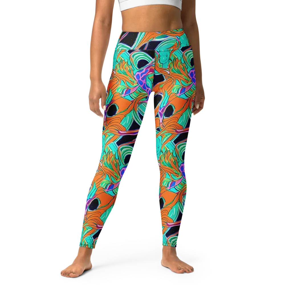 Orbiting Leaves on Yoga Leggings — Front