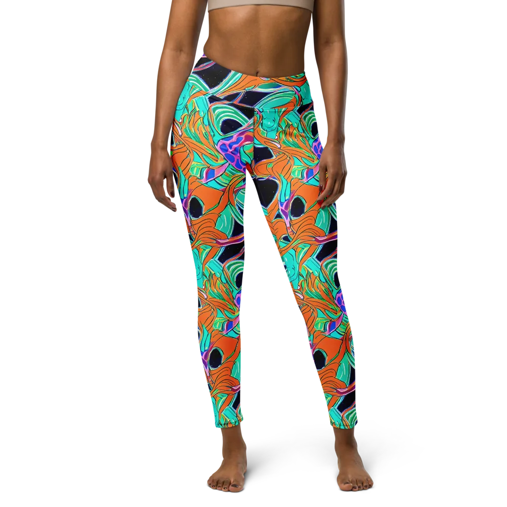 Orbiting Leaves on Yoga Leggings — Front