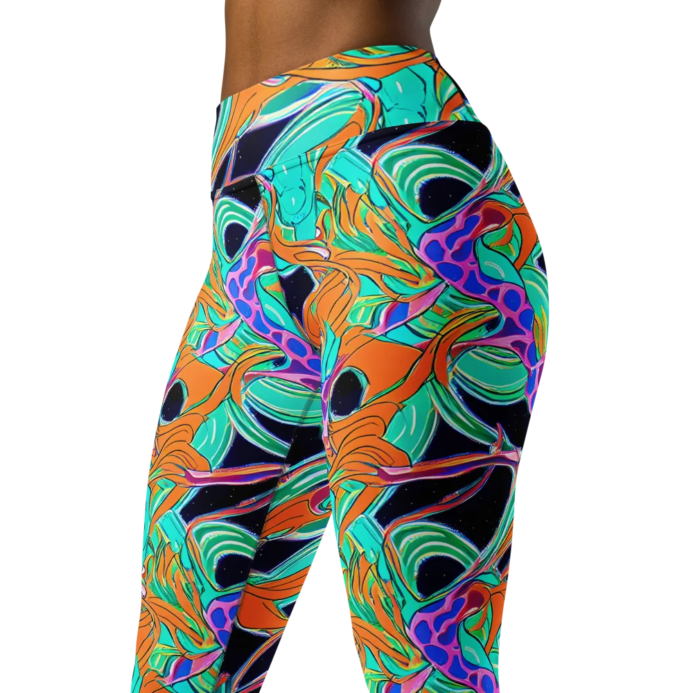 Orbiting Leaves on Yoga Leggings — Left Front