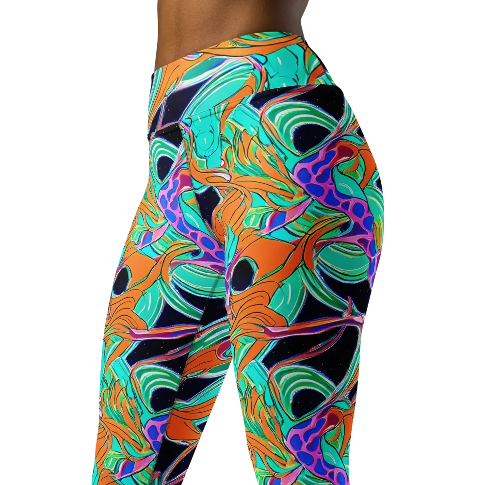 Orbiting Leaves on Yoga Leggings — Left Front